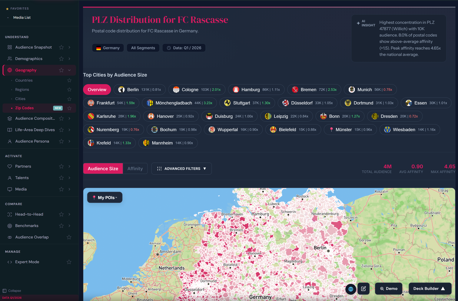 Regional heatmap showing where FC Rascasse fans are located across Germany