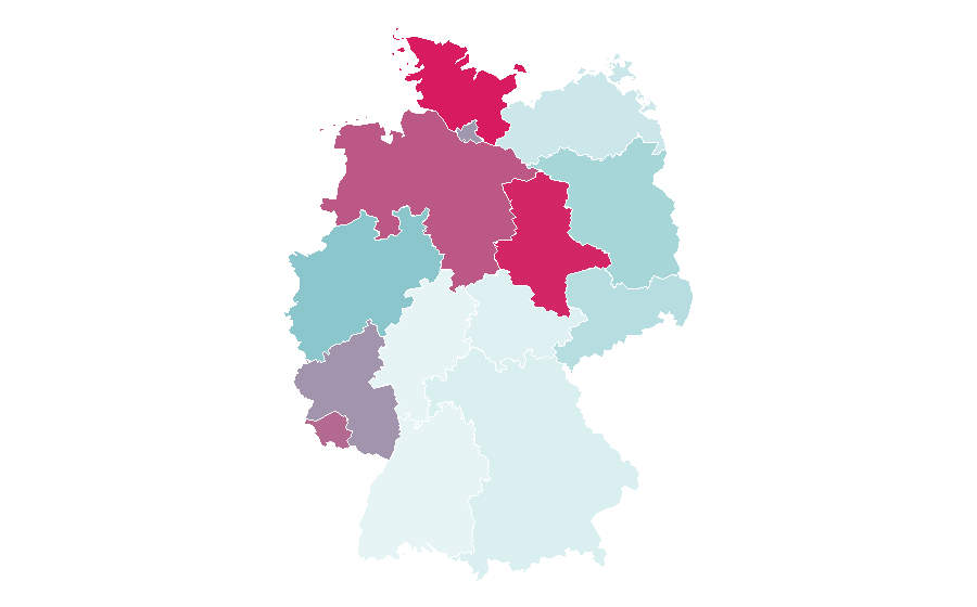 التقارب حسب المنطقة — 2. Bundesliga, ألمانيا