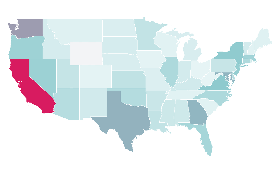 Affinity by region — 100 metres, United States
