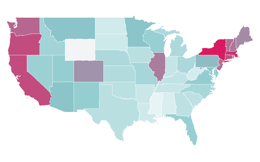 Affinity by region — Academy Award for Best Actress, United States