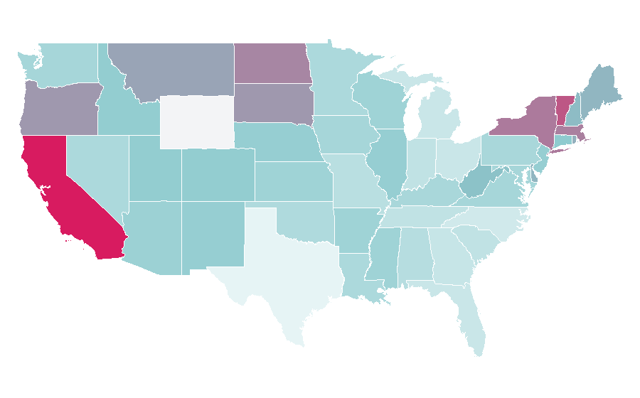 Affinity by region — Academy Award for Best Film Editing, United States