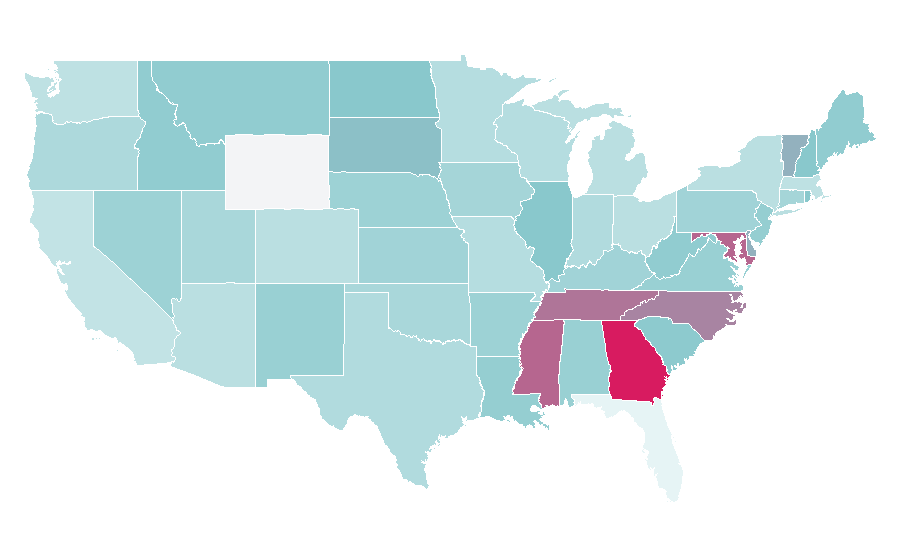 Affinity by region — African-American music, United States