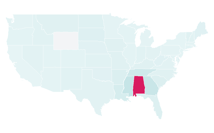 Affinity by region — Alabama Crimson Tide, United States