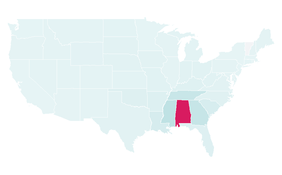 Affinity by region — Alabama Crimson Tide football, United States