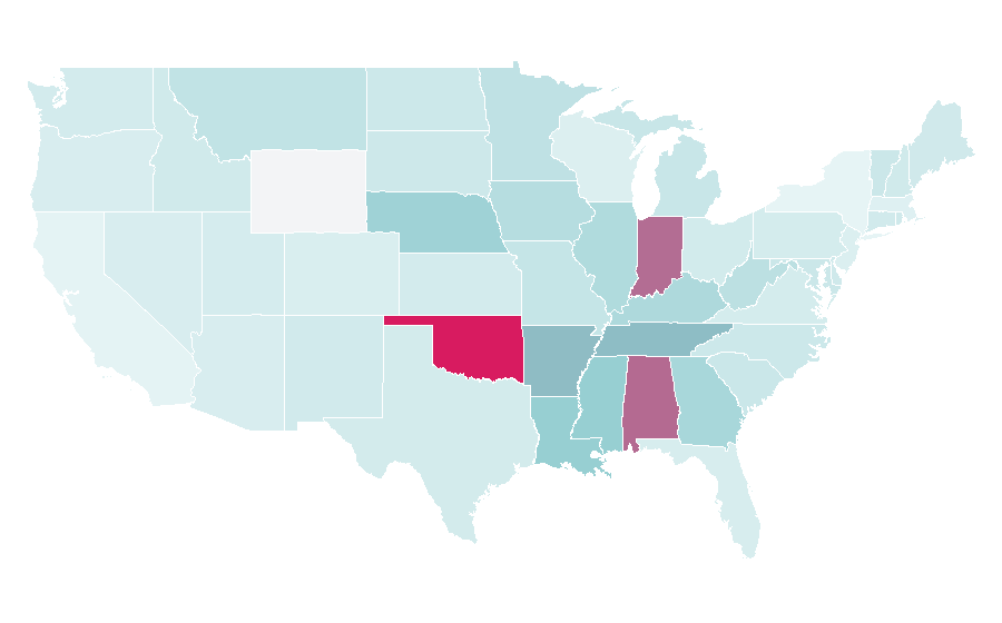 Affinity by region — Alpha Omicron Pi, United States