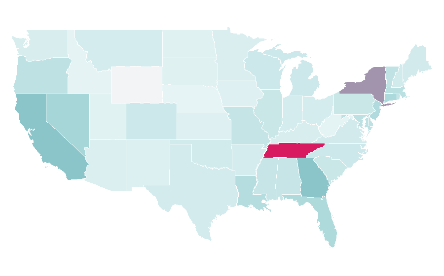 Affinity by region — American Society of Composers, Authors and Publishers, United States