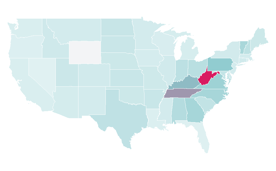 Affinité par région — Appalachian Mountains, États-Unis
