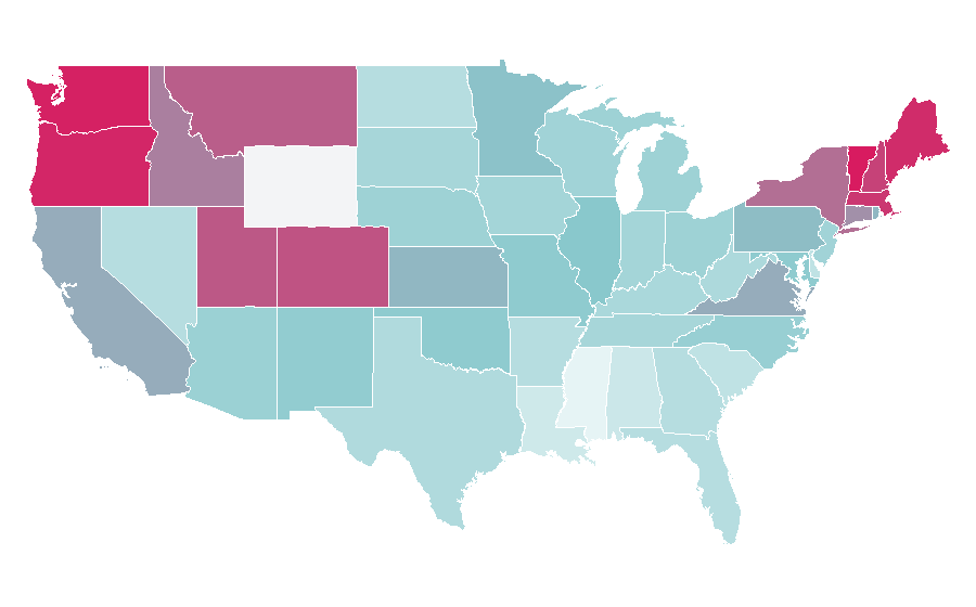 Affinity by region — Ayn Rand, United States
