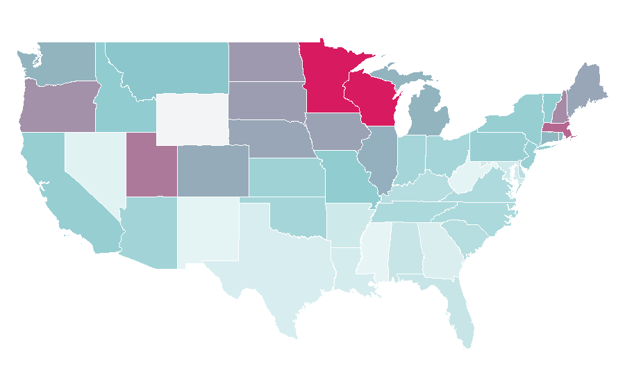 Affinity by region — Bachelor in Paradise (TV series), United States