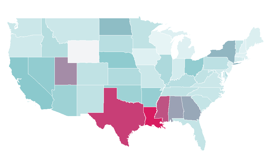 Affinity by region — Bachelor of Science in Nursing, United States