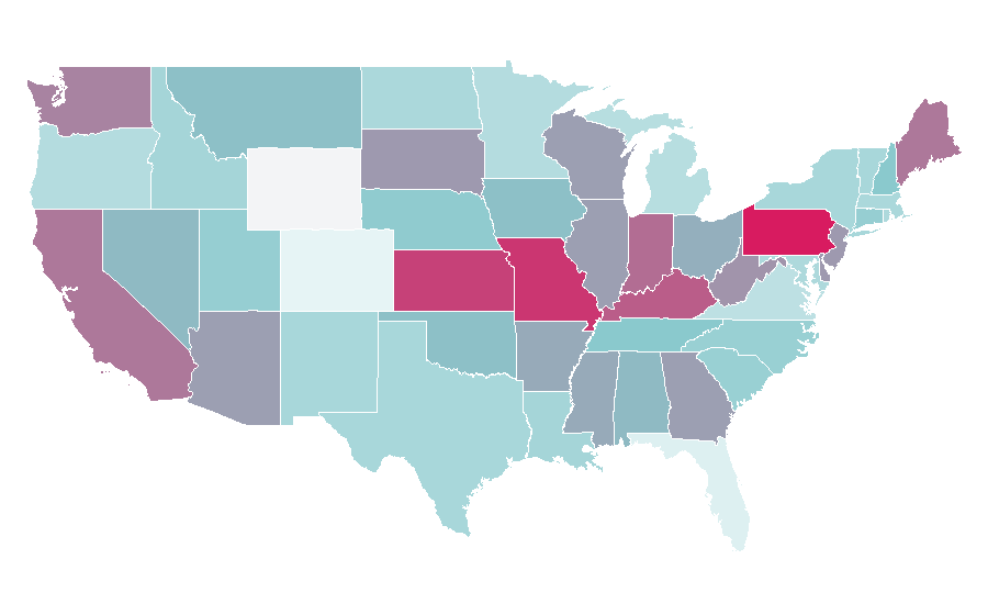 Affinity by region — baseball cards, United States