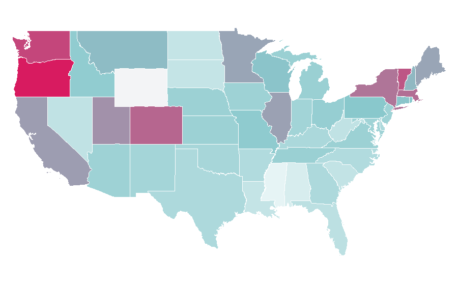 Afinidad por región — Begonia, Estados Unidos