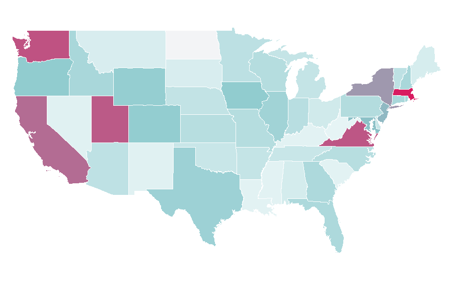 Affinity by region — Bootstrap (front-end framework), United States