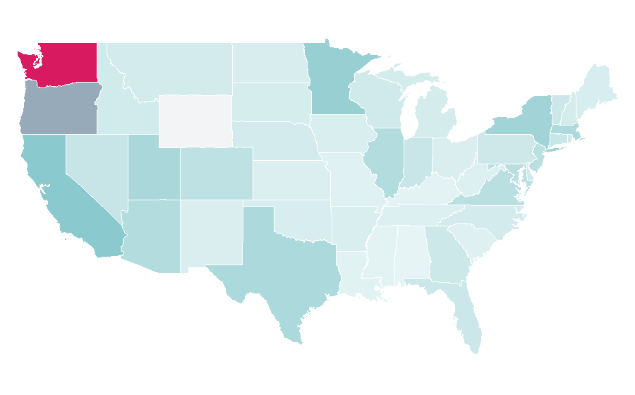 Affinity by region — Bouldering, United States
