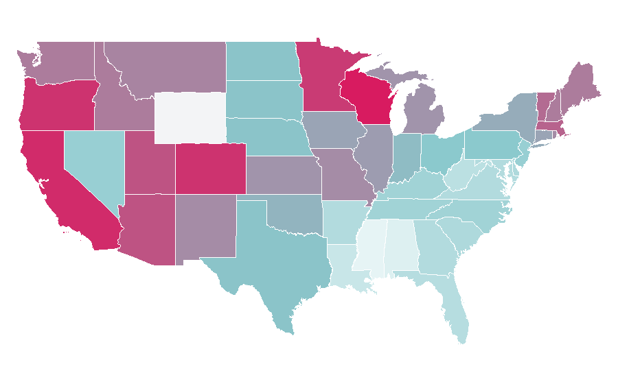 Afinidade por região — Bridesmaid, Estados Unidos