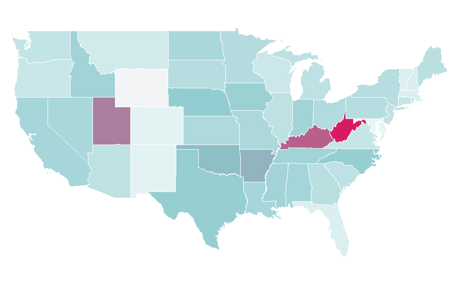 Affinity by region — Brown hair, United States