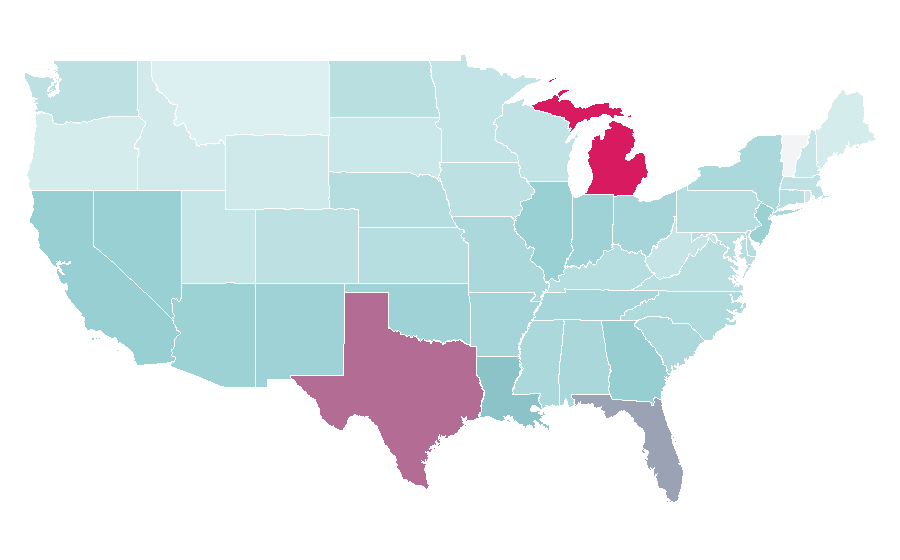 Affinität nach Region — Cadillac, USA