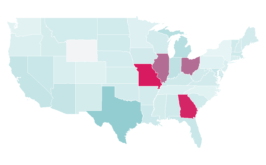 Affinity by region — Chamberlain College of Nursing, United States