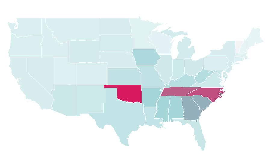 Affinity by region — Cherokee language, United States