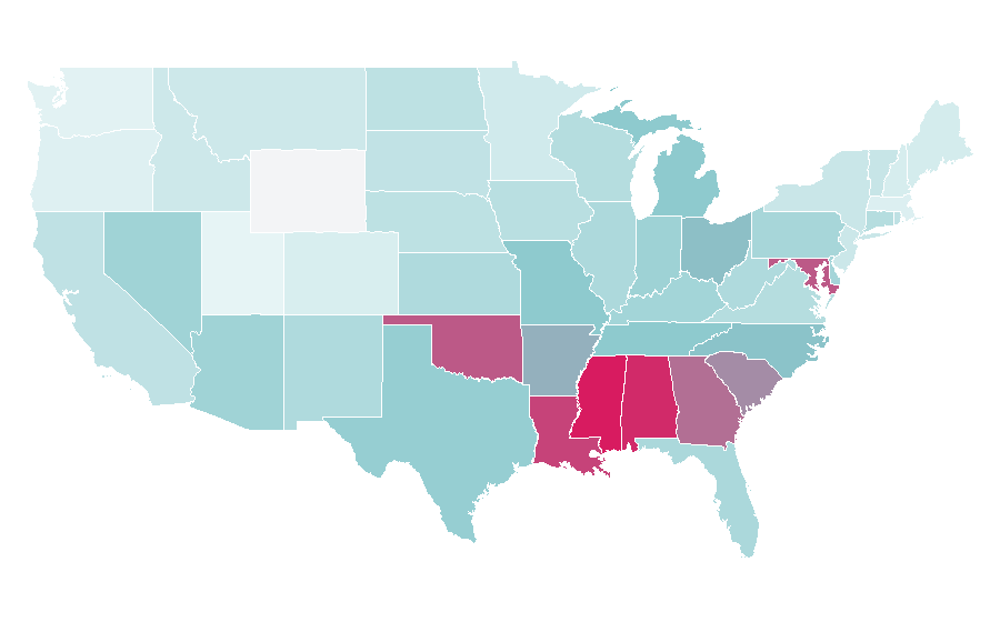 Affinité par région — Christian rock, États-Unis