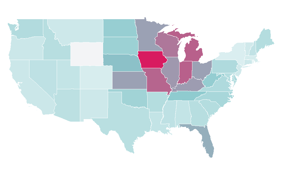 Affinity by region — Chrysler Pacifica (minivan), United States