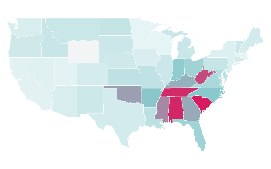 Affinity by region — Church of God (Cleveland, Tennessee), United States