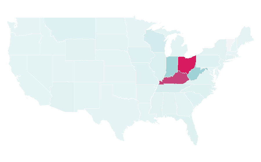 Affinità per regione — Cincinnati Reds, Stati Uniti