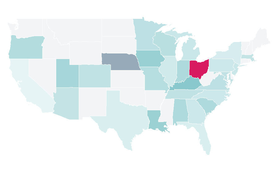 Affinity by region — Cincinnati Reds minor league players, United States