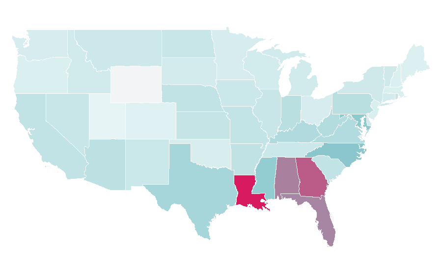 Affinity by region — Civil law (common law), United States