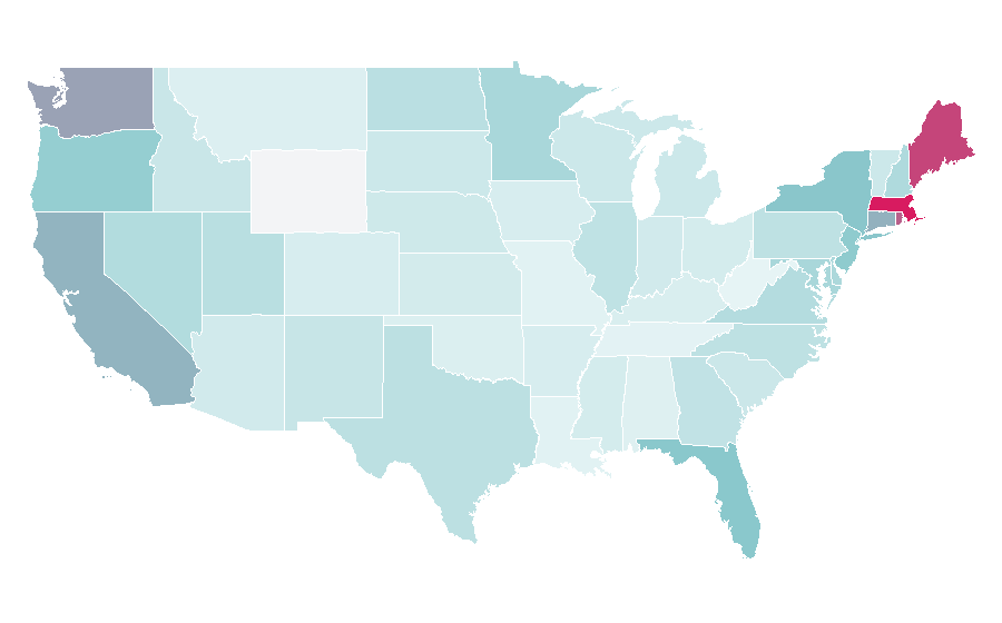 Afinidad por región — Clam, Estados Unidos