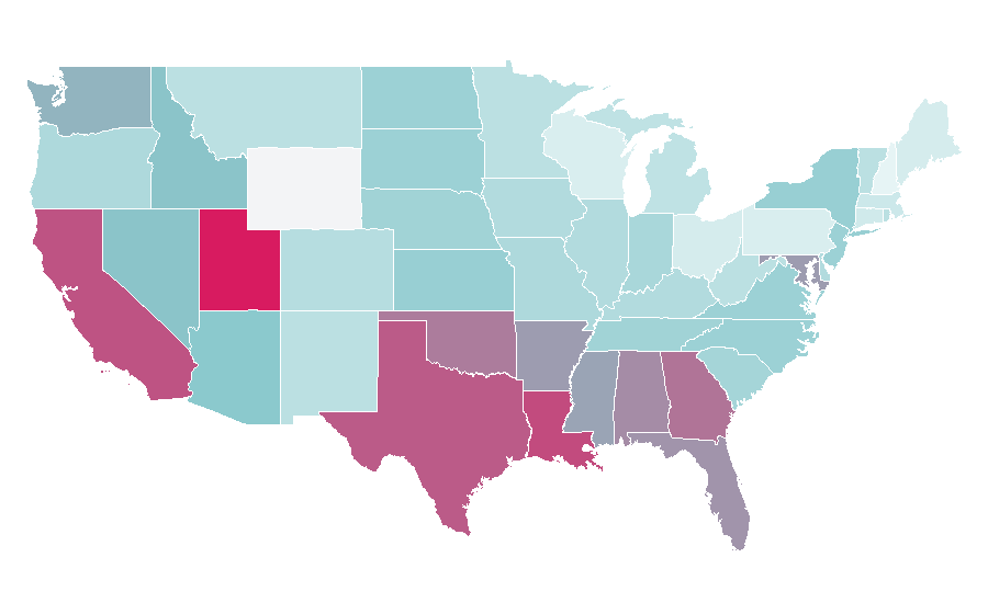 Affinity by region — Colored gold, United States