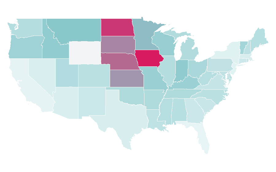 Affinité par région — Combine harvester, États-Unis