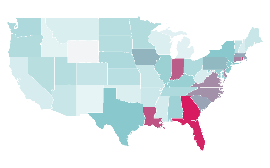 Affinity by region — Creole language, United States