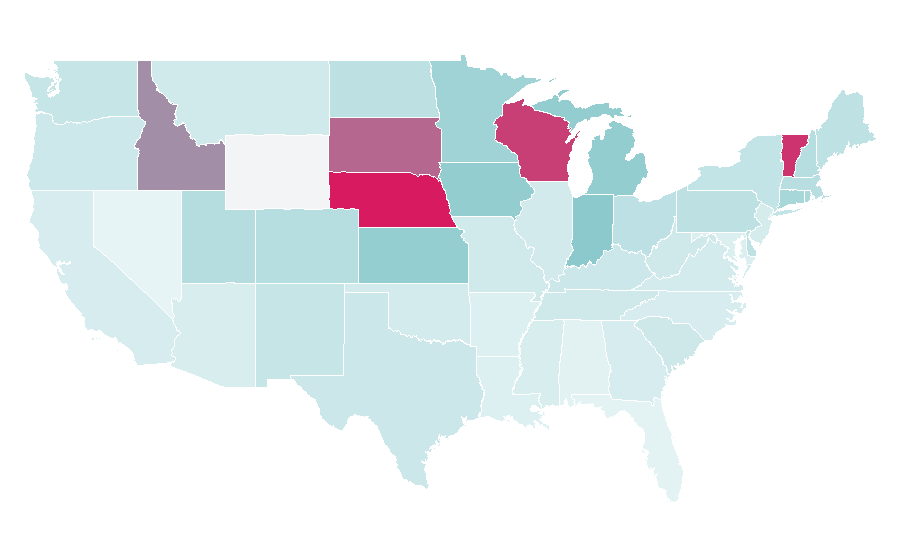 Afinidad por región — Dairy farming, Estados Unidos