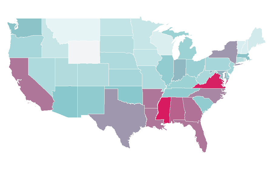 Afinidade por região — Data, Estados Unidos