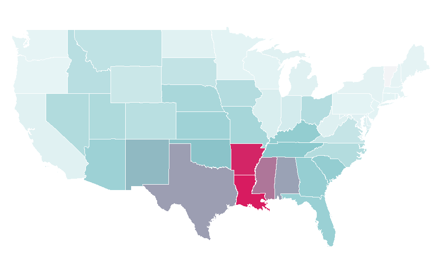 Affinität nach Region — Dillard's, USA