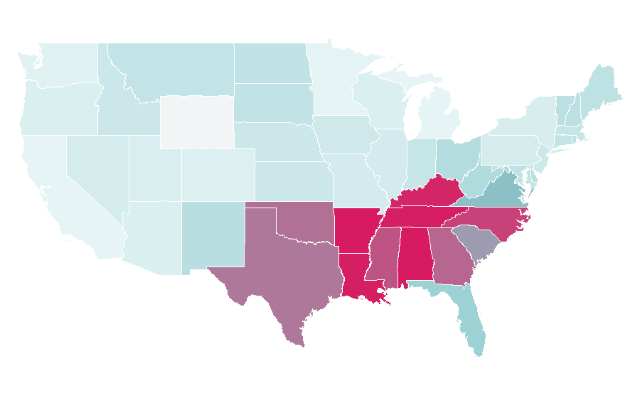 Affinity by region — Dipping tobacco, United States