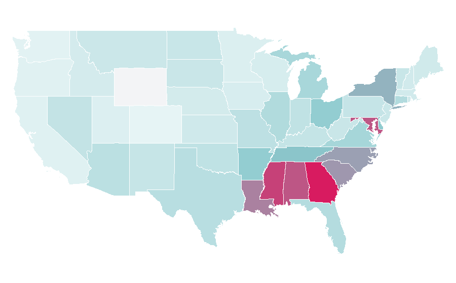 Affinity by region — Divorce Court, United States