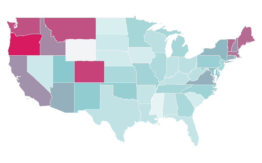 Affinity by region — Existentialism, United States