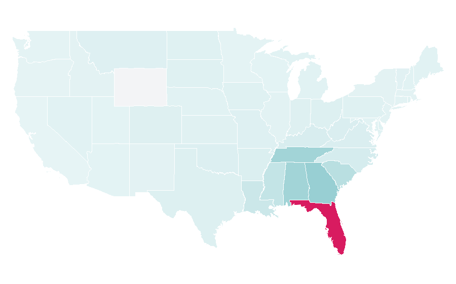 Affinity by region — Florida Gators, United States