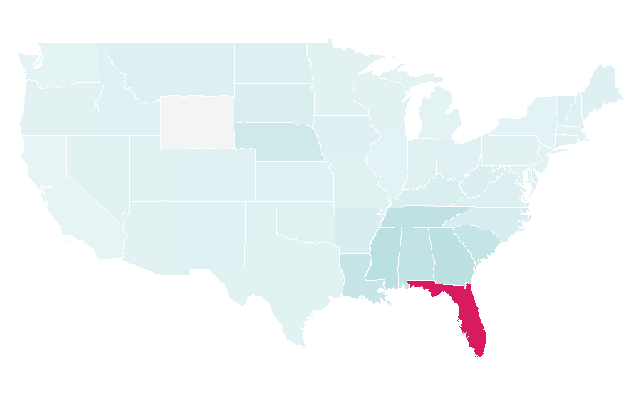 Affinity by region — Florida Gators baseball, United States