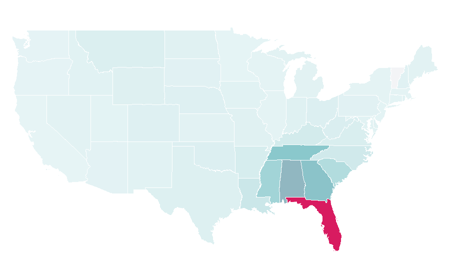 Affinity by region — Florida Gators football, United States