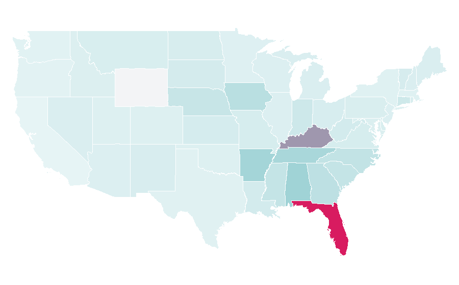 Affinity by region — Florida Gators men's basketball, United States