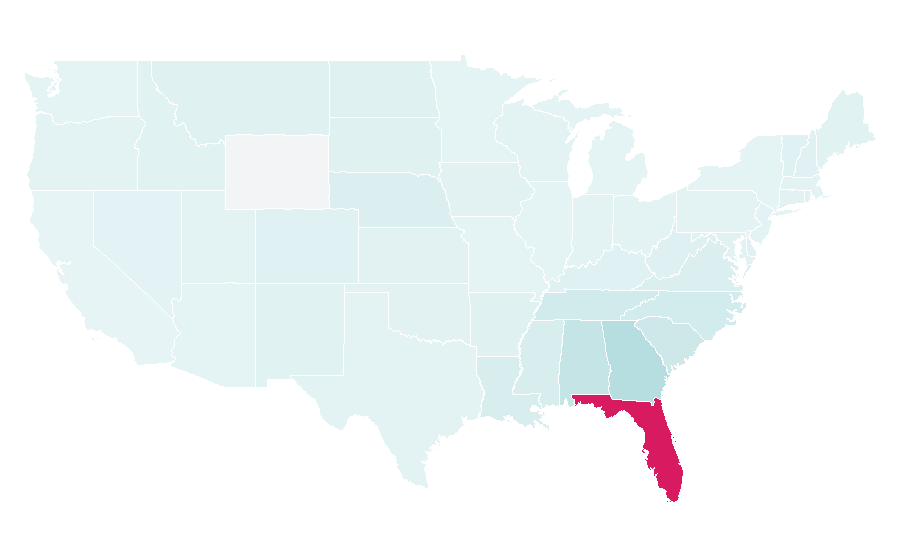 Affinity by region — Florida State Seminoles baseball, United States