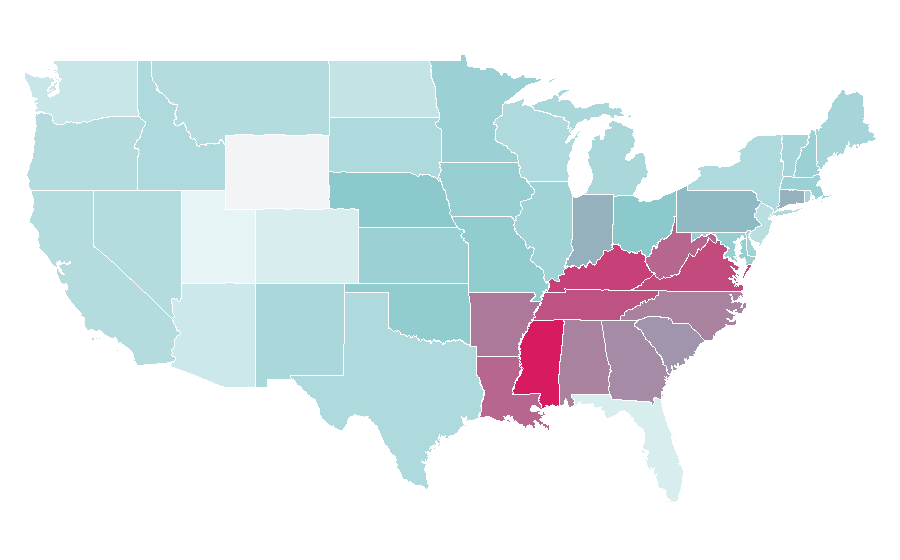 Affinity by region — Food intolerance, United States
