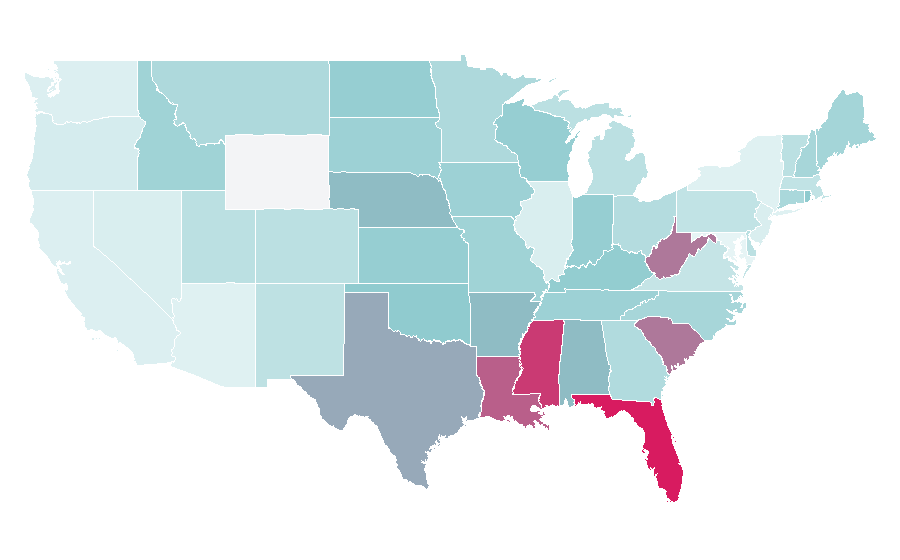 Affinity by region — Freshwater fish, United States