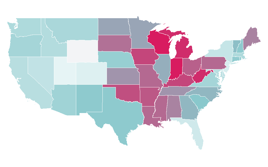 Affinité par région — Futon, États-Unis