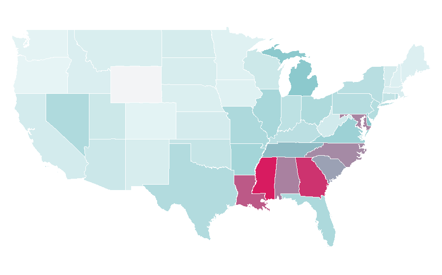 Affinity by region — Gladys Knight, United States