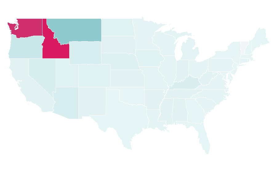 Affinity by region — Gonzaga Bulldogs men's basketball, United States
