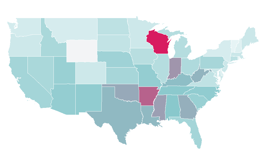 Afinidad por región — Great Dane, Estados Unidos